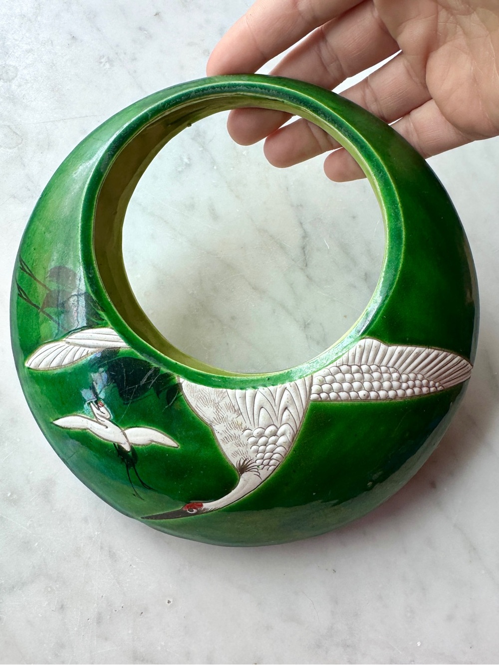 Banko Handpainted Vintage Green Crane Hanging Planter